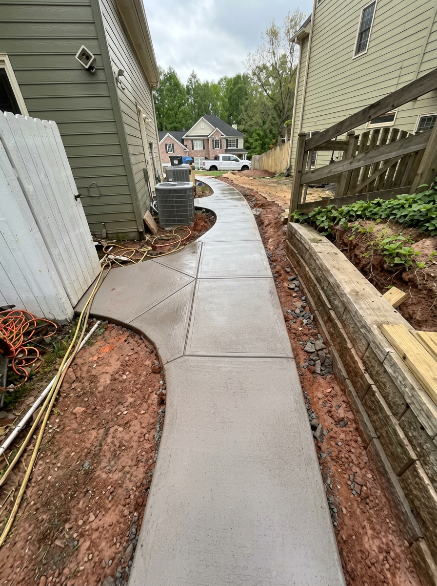 Finished side-house concrete walkway